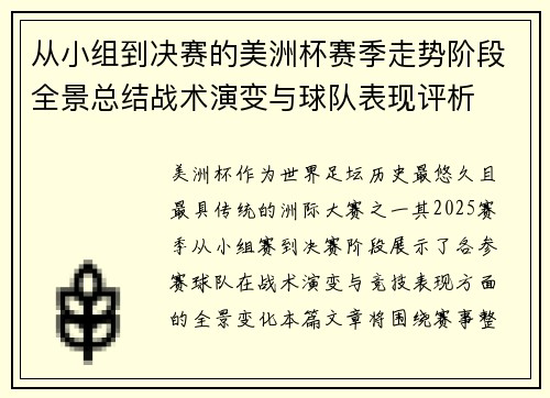 从小组到决赛的美洲杯赛季走势阶段全景总结战术演变与球队表现评析 从小组到决赛的美洲杯赛季走势阶段全景总结战术演变与球队表现评析